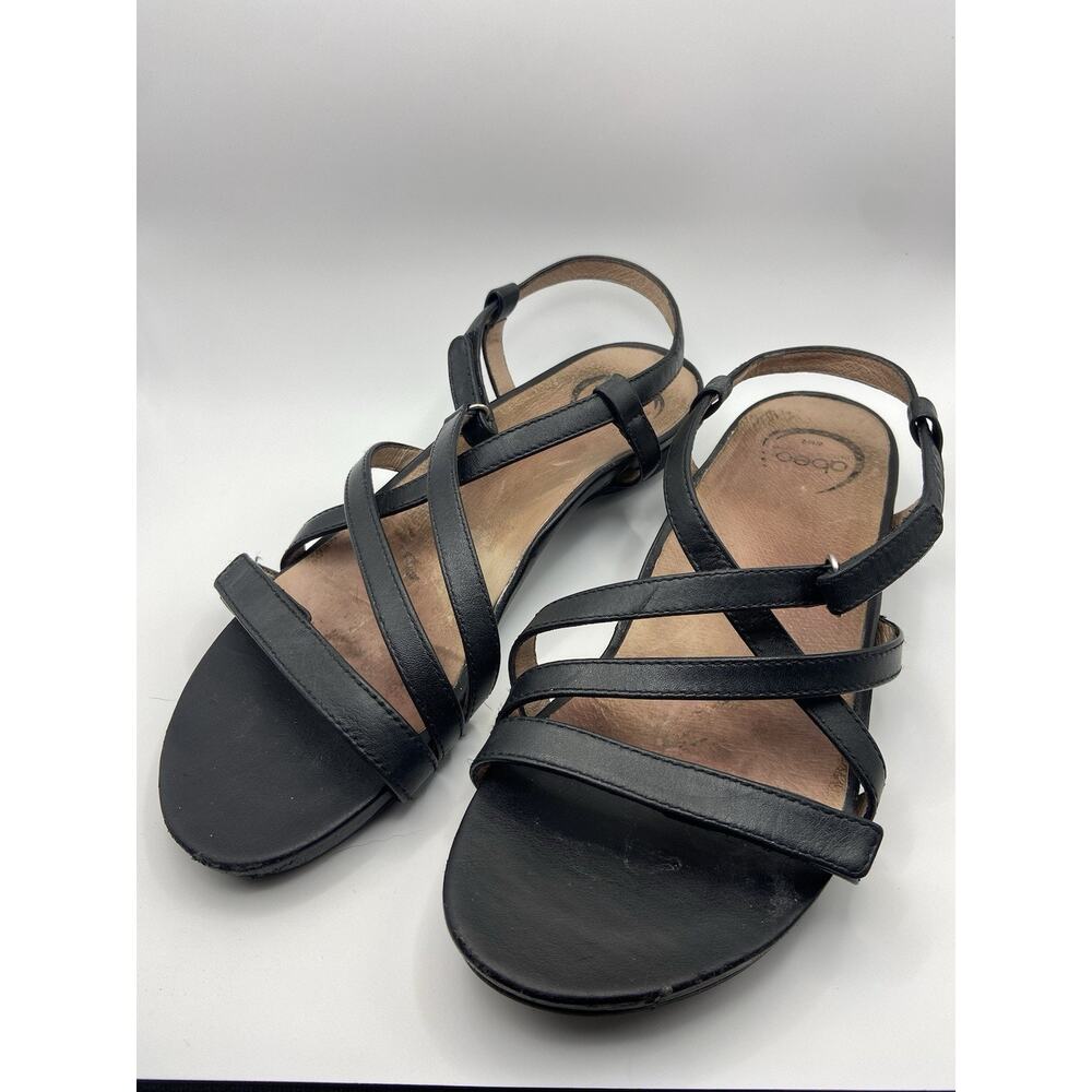 ABEO black Strappy Slingback Adjustable Comfort Flats Sandals 9